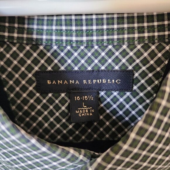 Banana Republic Green Mini Check Gingham Long Sleeve Button Down Shirt Size L - Picture 7 of 15
